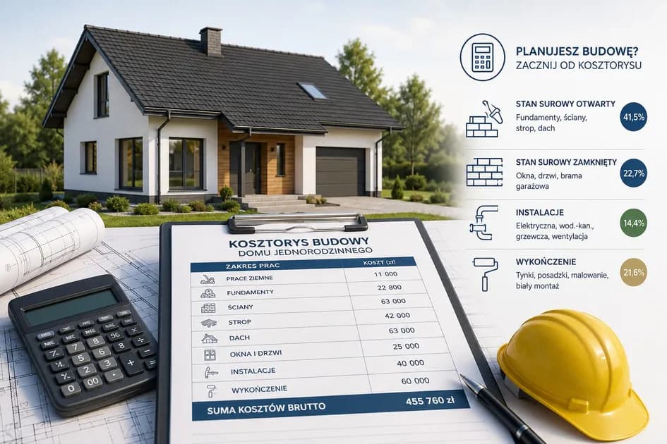 Kosztorys budowy domu 2026: aktualne stawki robocizny i ceny materiałów - porównanie regionalne